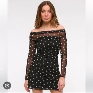 A&F Mesh Off Shoulder Black Polka Dot Dress